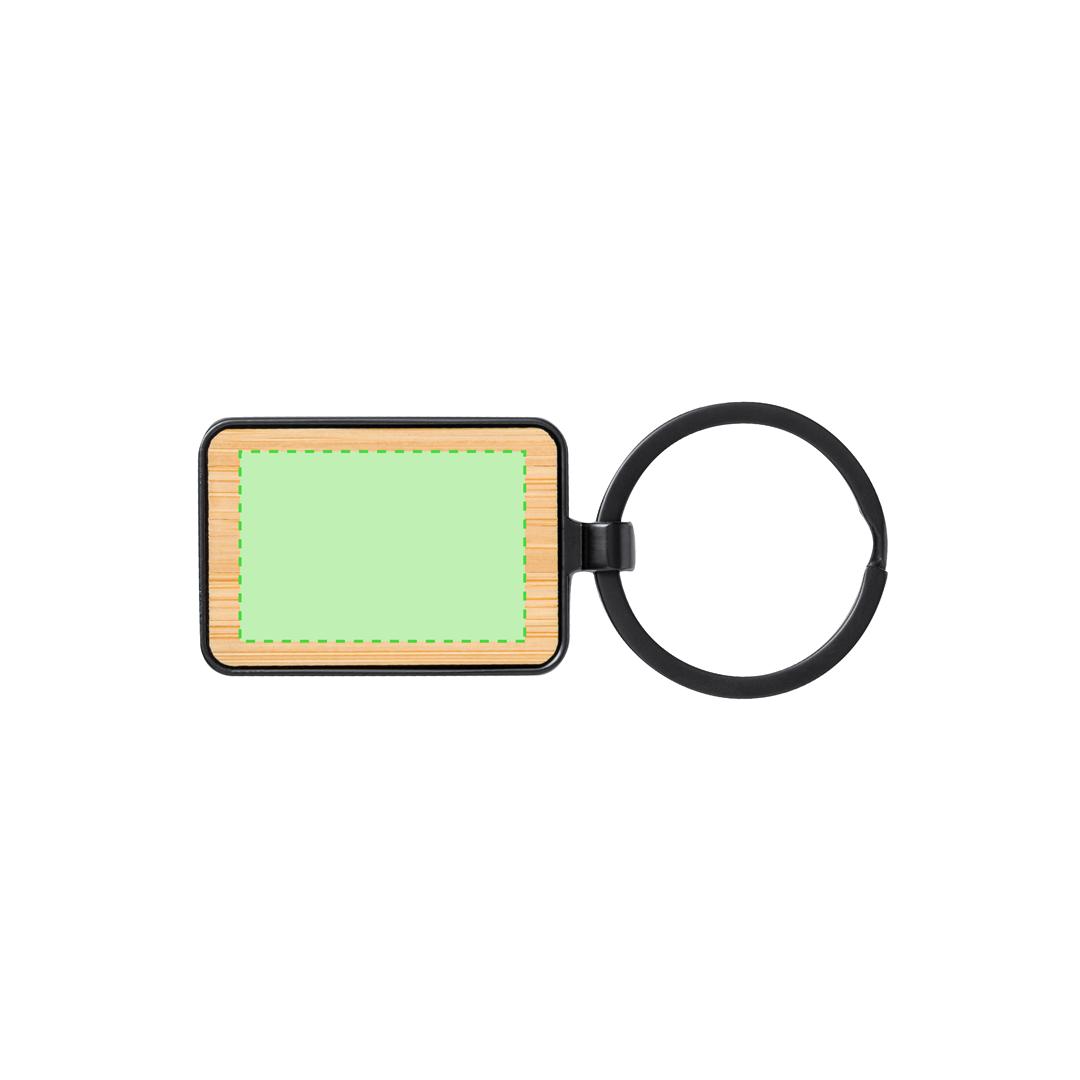 Llavero de metal negro y bambú para marcaje láser en diseño rectangular