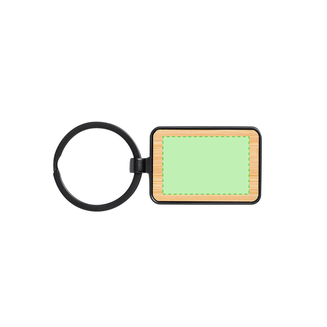Llavero de metal negro y bambú para marcaje láser en diseño rectangular