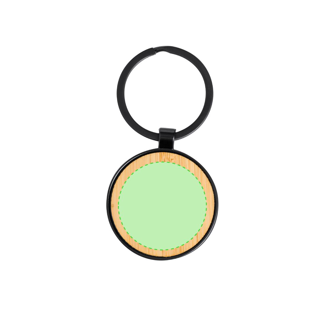 Llavero de metal negro y bambú para marcaje láser en diseño rectangular