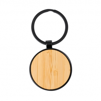 Llavero de metal negro y bambú para marcaje láser en diseño rectangular