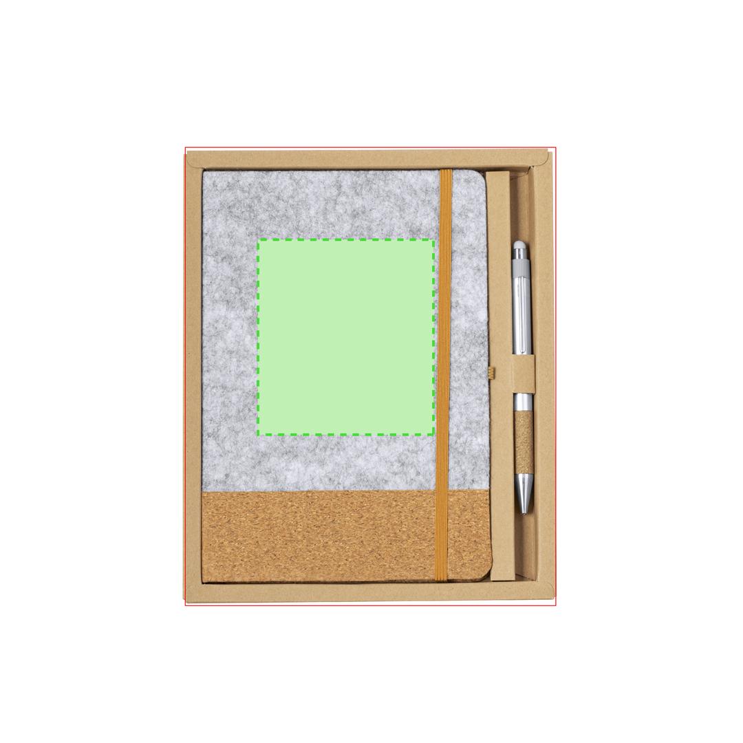 Set eco híbrido de fieltro RPET y corcho con bloc de 80 hojas y bolígrafo de aluminio reciclado