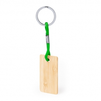 Llavero rectangular de bambú con cordón en colores para marcaje láser 3×5,5 cm