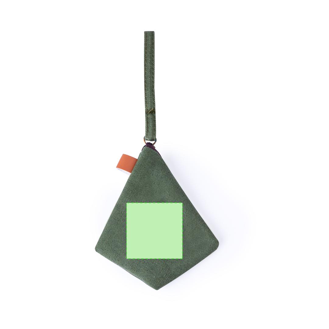 Monedero de canvas diseño pirámide 3D 10×10×10 cm con asa y cremallera