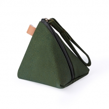 Monedero de canvas diseño pirámide 3D 10×10×10 cm con asa y cremallera