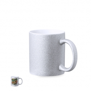 Taza sublimación cerámica efecto purpurina brillante 350 ml