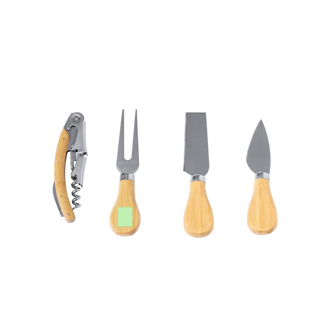 Set de vino y quesos de bambú con acero inoxidable 4 piezas