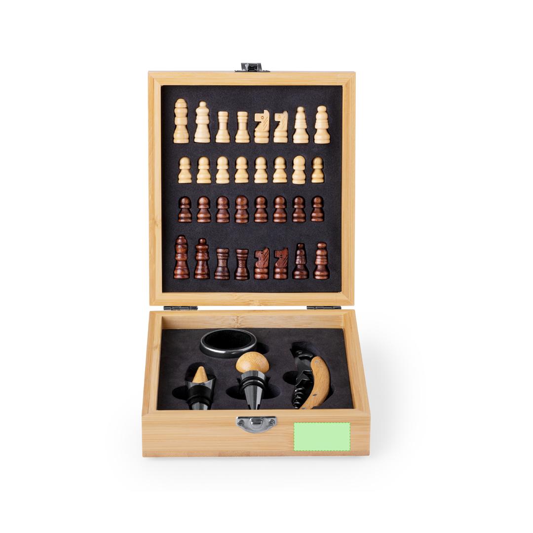 Set de vinos de bambú con tablero de ajedrez incluido 4 accesorios