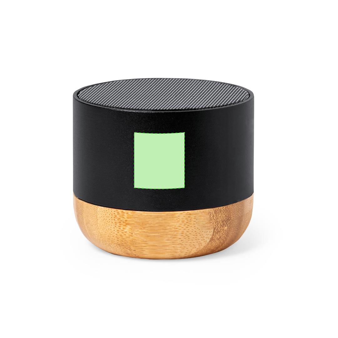 Altavoz Bluetooth eco de aluminio reciclado con base de bambú, 3W, logotipo aluminio reciclado