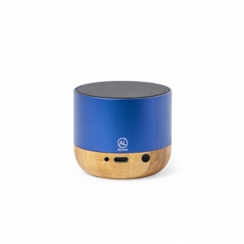 Altavoz Bluetooth eco de aluminio reciclado con base de bambú, 3W, logotipo aluminio reciclado