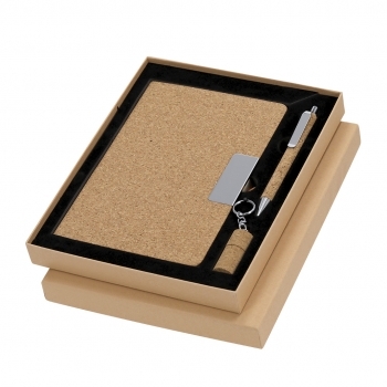 Set tecnológico de corcho con bloc de 80 hojas, bolígrafo y memoria USB 16GB