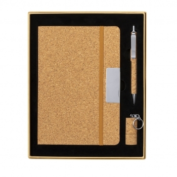 Set tecnológico de corcho con bloc de 80 hojas, bolígrafo y memoria USB 16GB