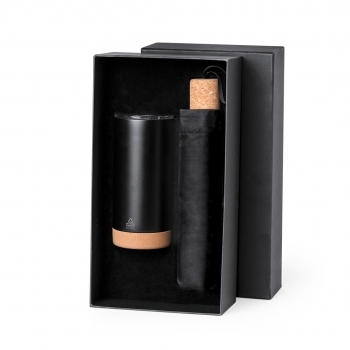 Set premium RPET vaso térmico acero inox reciclado 550 ml y paraguas antiviento