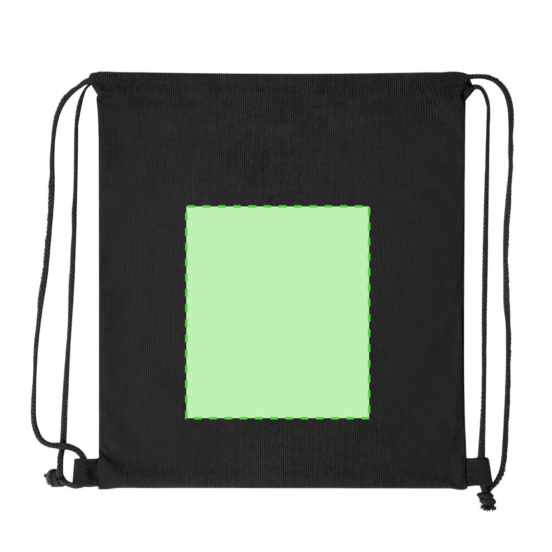 Mochila de cuerdas de pana de poliéster con acabado cosido, cuerdas a juego y refuerzos laterales