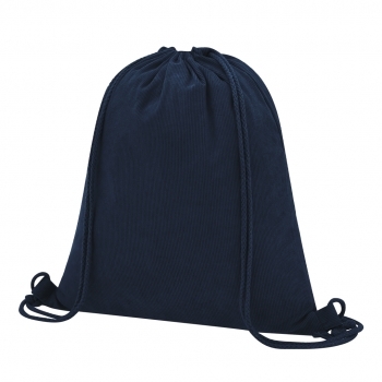 Mochila de cuerdas de pana de poliéster con acabado cosido, cuerdas a juego y refuerzos laterales