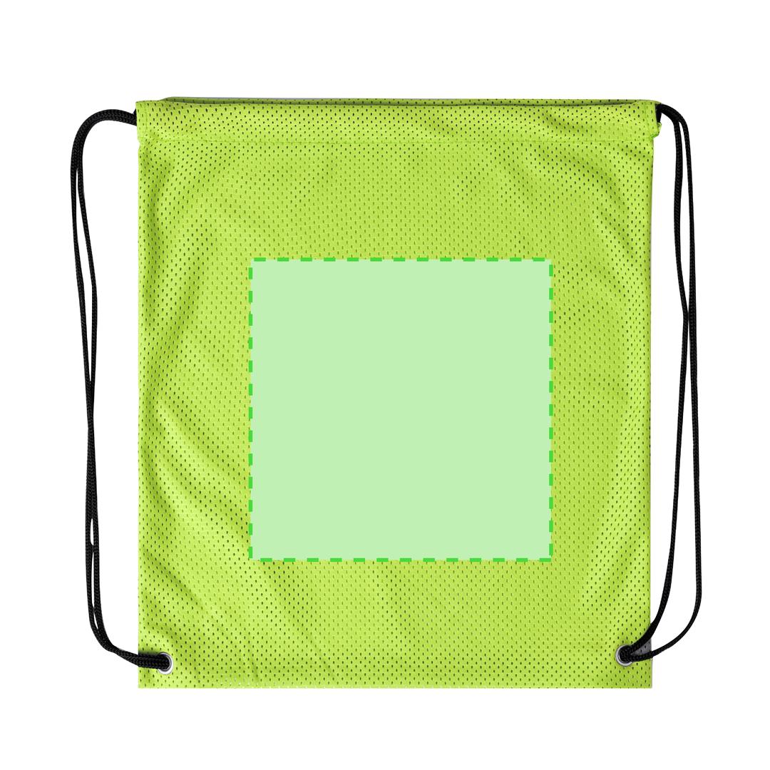 Mochila de cuerdas de poliéster con argollas metálicas, formato compacto y sublimación