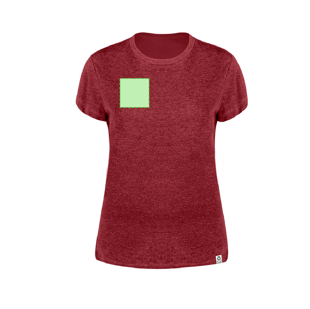 Camiseta Bandul mujer — 60% algodón reciclado / 40% poliéster RPET 150 g/m², Single Jersey con etiqueta de reciclado, tallas S-XXL