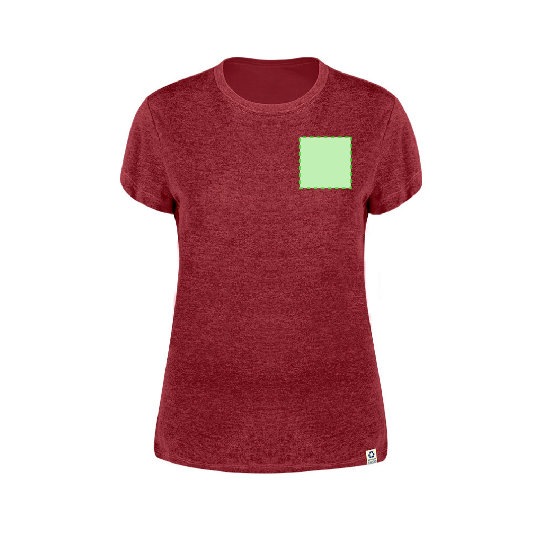 Camiseta Bandul mujer — 60% algodón reciclado / 40% poliéster RPET 150 g/m², Single Jersey con etiqueta de reciclado, tallas S-XXL