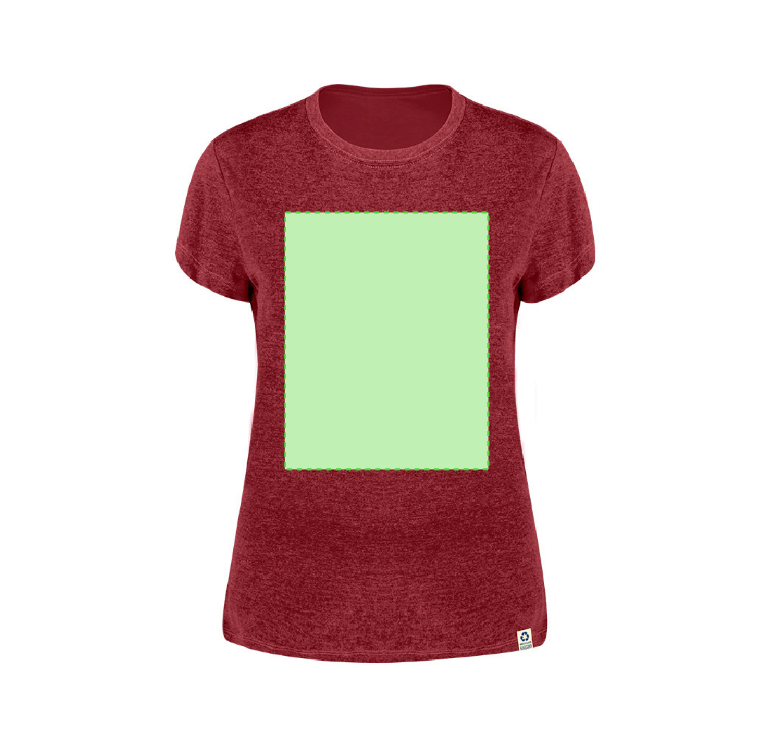 Camiseta Bandul mujer — 60% algodón reciclado / 40% poliéster RPET 150 g/m², Single Jersey con etiqueta de reciclado, tallas S-XXL