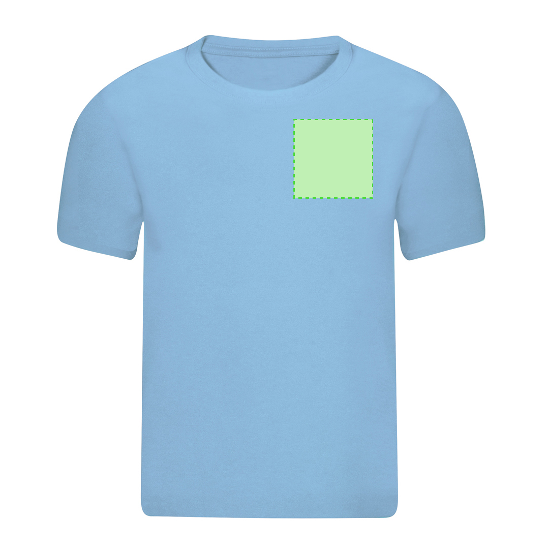Camiseta Seiyo infantil en color — 100% algodón Ring Spun peinado 160 g/m², tejido tubular con cuello canalé 2x2 y doble costura
