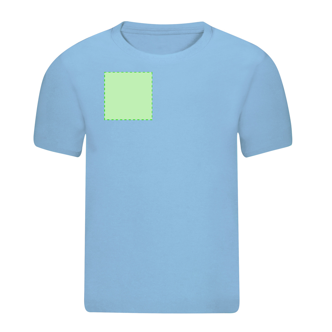 Camiseta Seiyo infantil en color — 100% algodón Ring Spun peinado 160 g/m², tejido tubular con cuello canalé 2x2 y doble costura