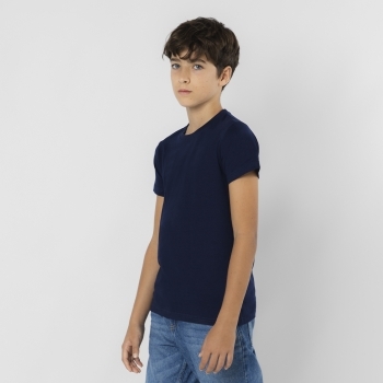 Camiseta Seiyo infantil en color — 100% algodón Ring Spun peinado 160 g/m², tejido tubular con cuello canalé 2x2 y doble costura