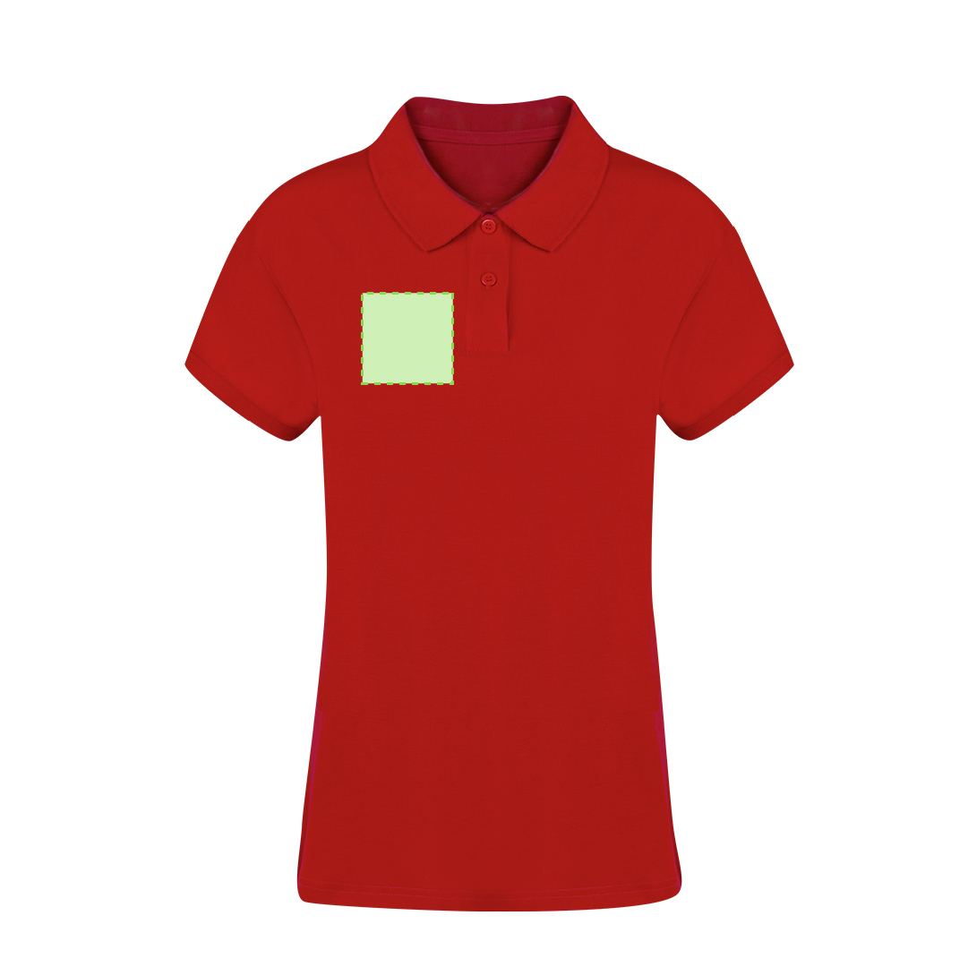 Polo Koupan mujer color — 100% algodón peinado Ring Spun piqué 220 g/m², doble costura, 2 botones y aperturas laterales, S-XXL