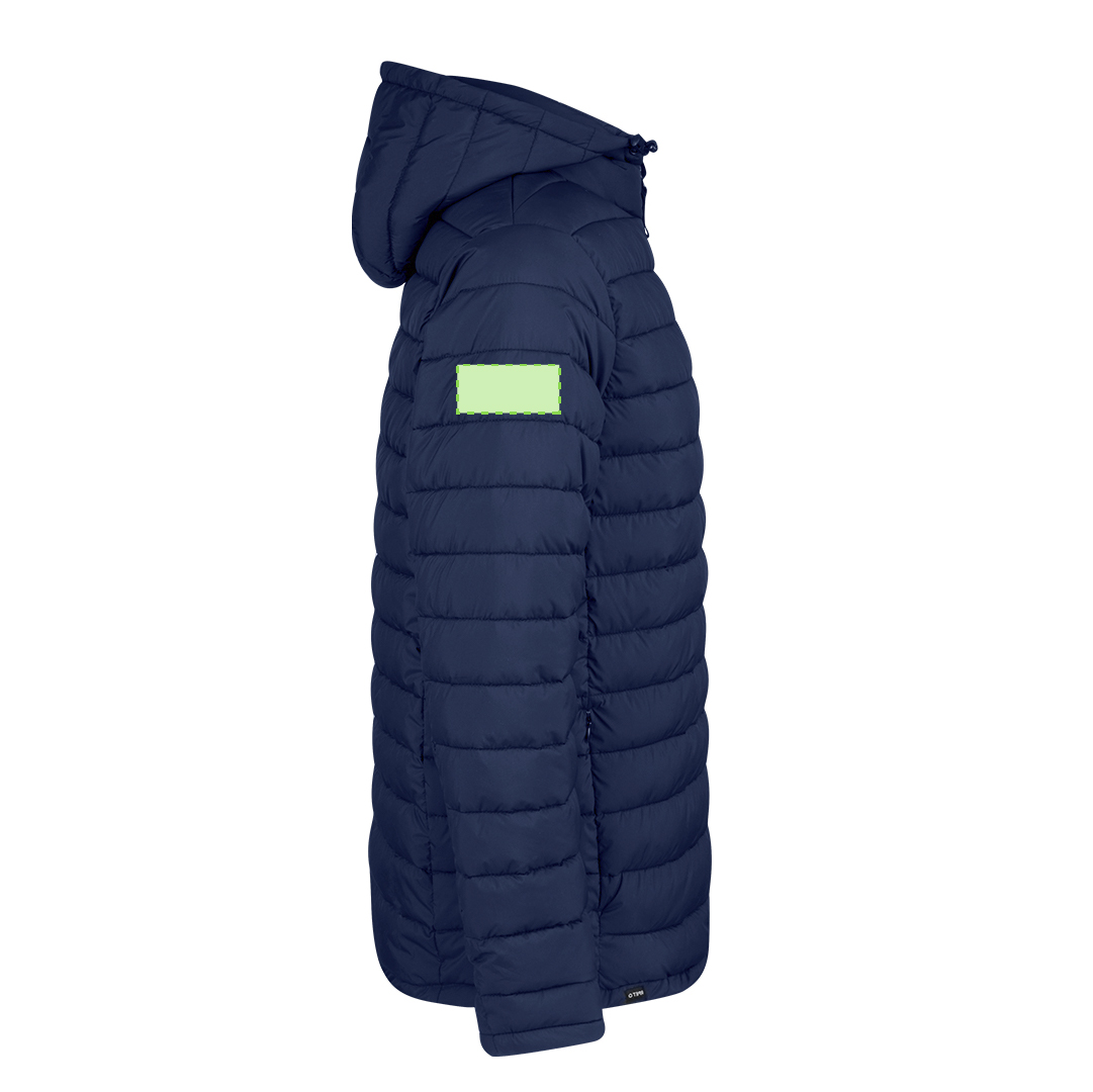Chaqueta Likpan adulto RPET acolchada con capucha ajustable — 100% RPET efecto pluma, bolsillos cremallera, funda de transporte RPET, tallas XS-XXL