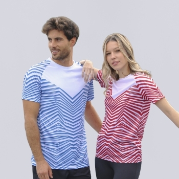 Camiseta técnica Tecnic Tingyi adulto — poliéster transpirable 135 g/m² con estampado a rayas y zona lisa en pecho para personalización