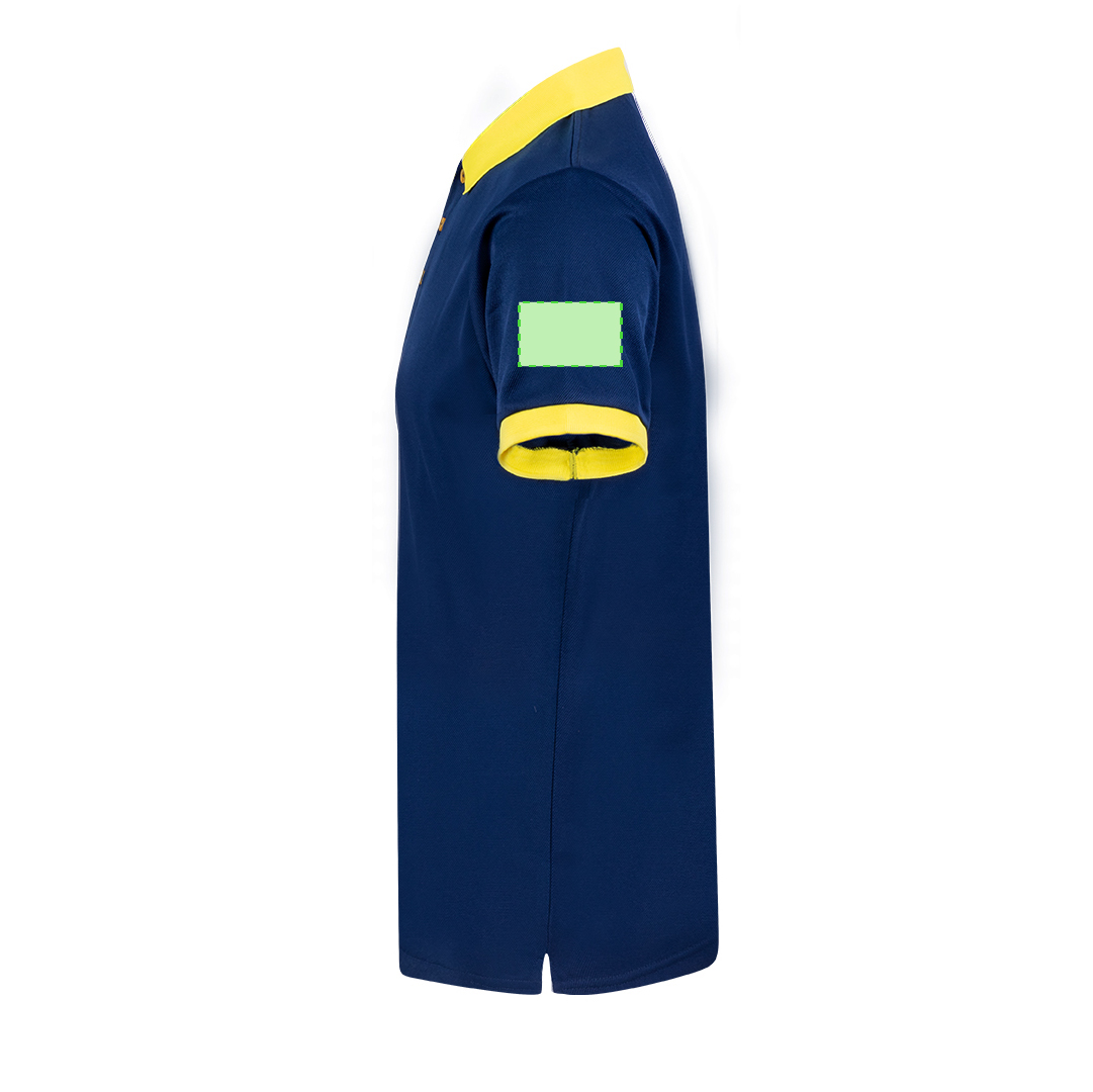 Polo técnico Tecnic Rebon adulto — poliéster piqué 180 g/m² con diseño bicolor, detalles de contraste en cuello y mangas a juego, 3 botones