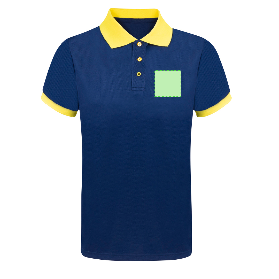 Polo técnico Tecnic Rebon adulto — poliéster piqué 180 g/m² con diseño bicolor, detalles de contraste en cuello y mangas a juego, 3 botones