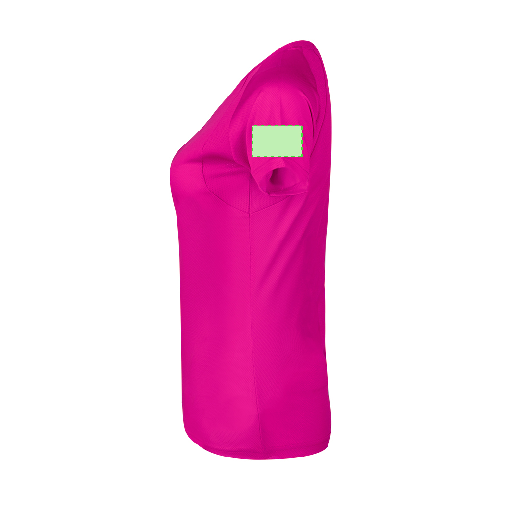 Camiseta técnica Tecnic Sappor mujer — poliéster transpirable 135 g/m² con manga ranglán y bandas microperforadas frontal y lateral
