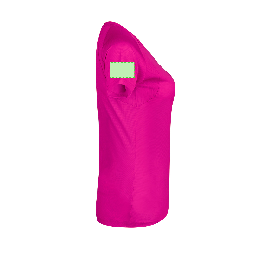 Camiseta técnica Tecnic Sappor mujer — poliéster transpirable 135 g/m² con manga ranglán y bandas microperforadas frontal y lateral