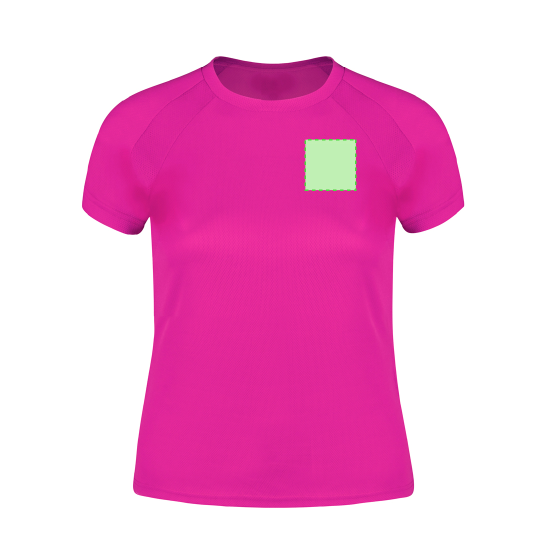 Camiseta técnica Tecnic Sappor mujer — poliéster transpirable 135 g/m² con manga ranglán y bandas microperforadas frontal y lateral