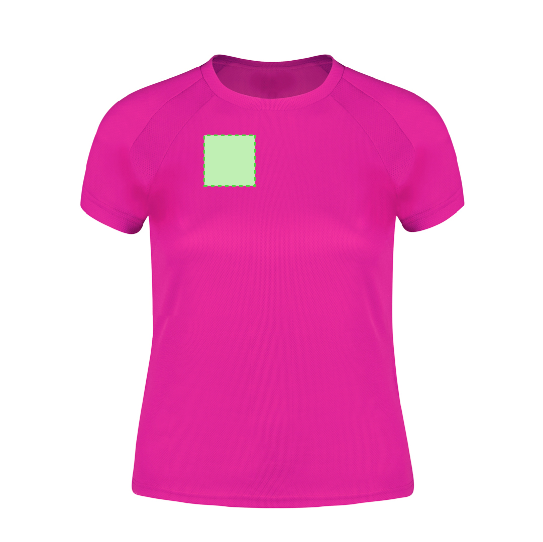 Camiseta técnica Tecnic Sappor mujer — poliéster transpirable 135 g/m² con manga ranglán y bandas microperforadas frontal y lateral