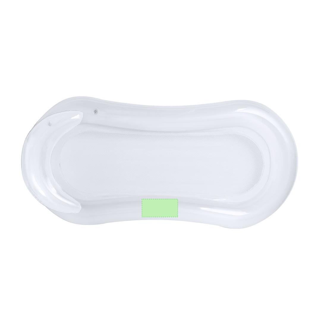Colchoneta premium de PVC con almohada integrada, diseño bitono transparente y blanco, y redecilla central de poliéster — 72x155 cm