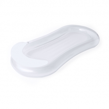 Colchoneta premium de PVC con almohada integrada, diseño bitono transparente y blanco, y redecilla central de poliéster — 72x155 cm