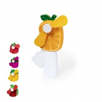 Ventilador manual en forma de fruta de ABS con palanca integrada — diseños fresa, piña, uva, sandía y naranja (7x13,5 cm)