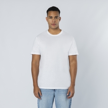 Camiseta Seiyo adulto blanca — 100% algodón Ring Spun 160 g/m², diseño tubular con cuello redondo, compatible con plastisol