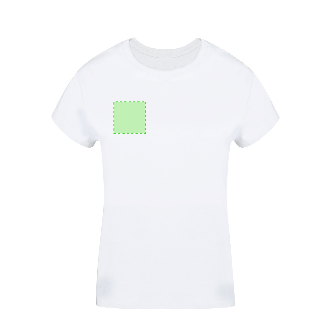 Camiseta Seiyo mujer blanca — 100% algodón Ring Spun 160 g/m², diseño tubular con cuello redondo, tallas S-XXL