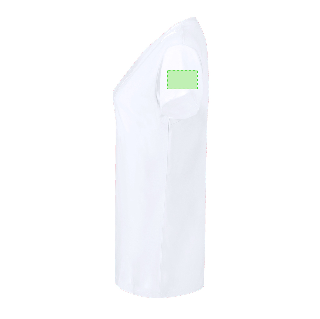 Camiseta Seiyo mujer blanca — 100% algodón Ring Spun 160 g/m², diseño tubular con cuello redondo, tallas S-XXL