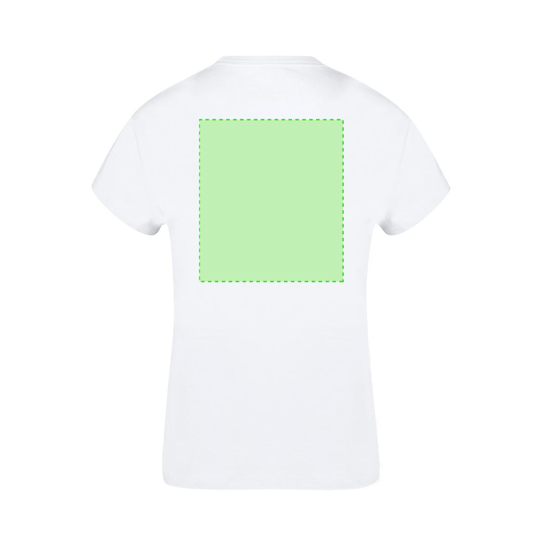 Camiseta Seiyo mujer blanca — 100% algodón Ring Spun 160 g/m², diseño tubular con cuello redondo, tallas S-XXL