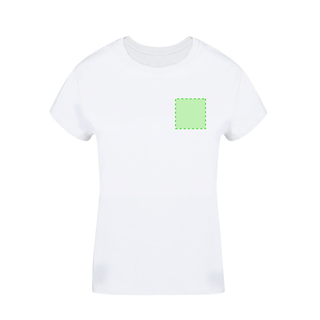 Camiseta Seiyo mujer blanca — 100% algodón Ring Spun 160 g/m², diseño tubular con cuello redondo, tallas S-XXL
