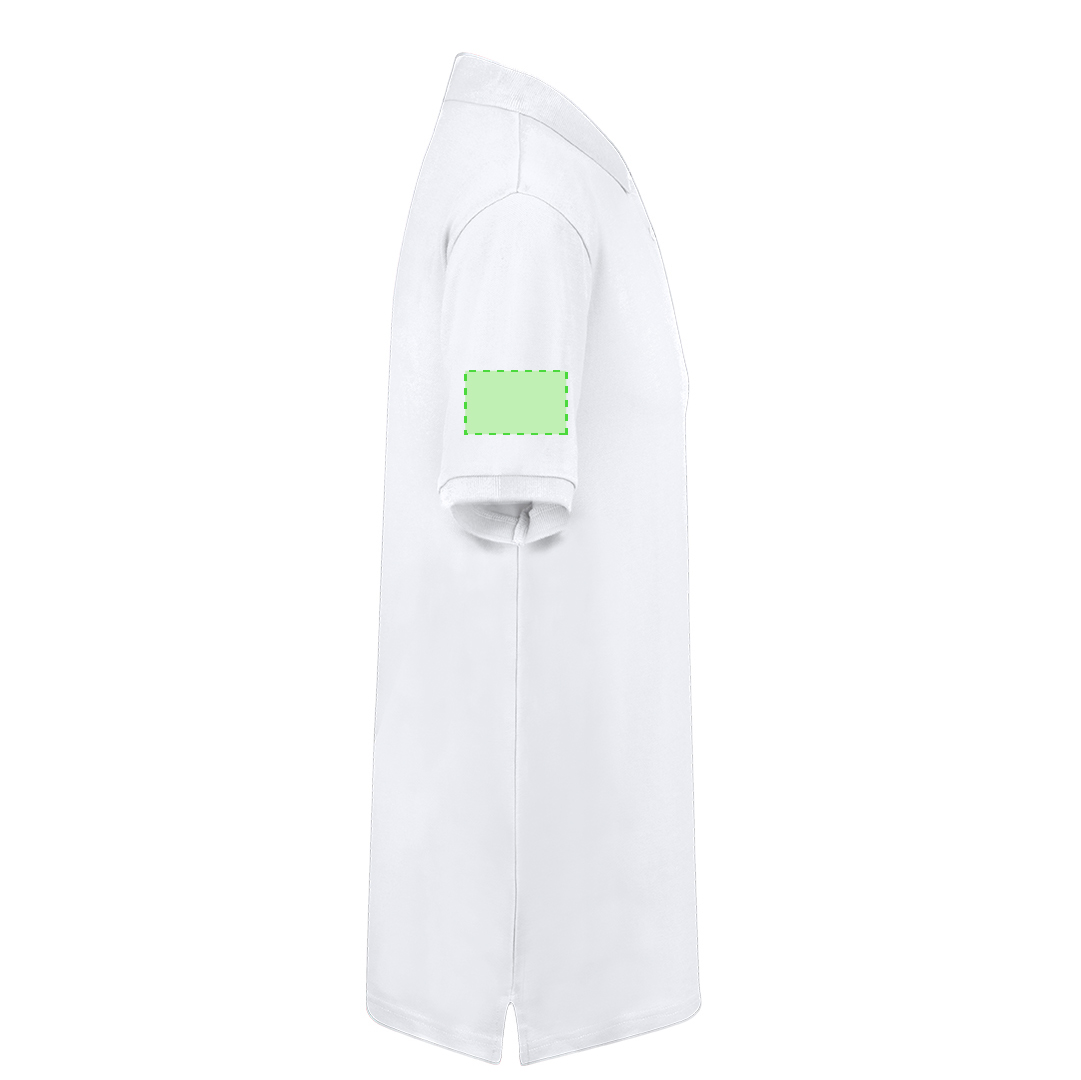 Polo Koupan adulto blanco — 100% algodón Ring Spun piqué 220 g/m², 2 botones a juego y aperturas laterales, tallas S-3XL