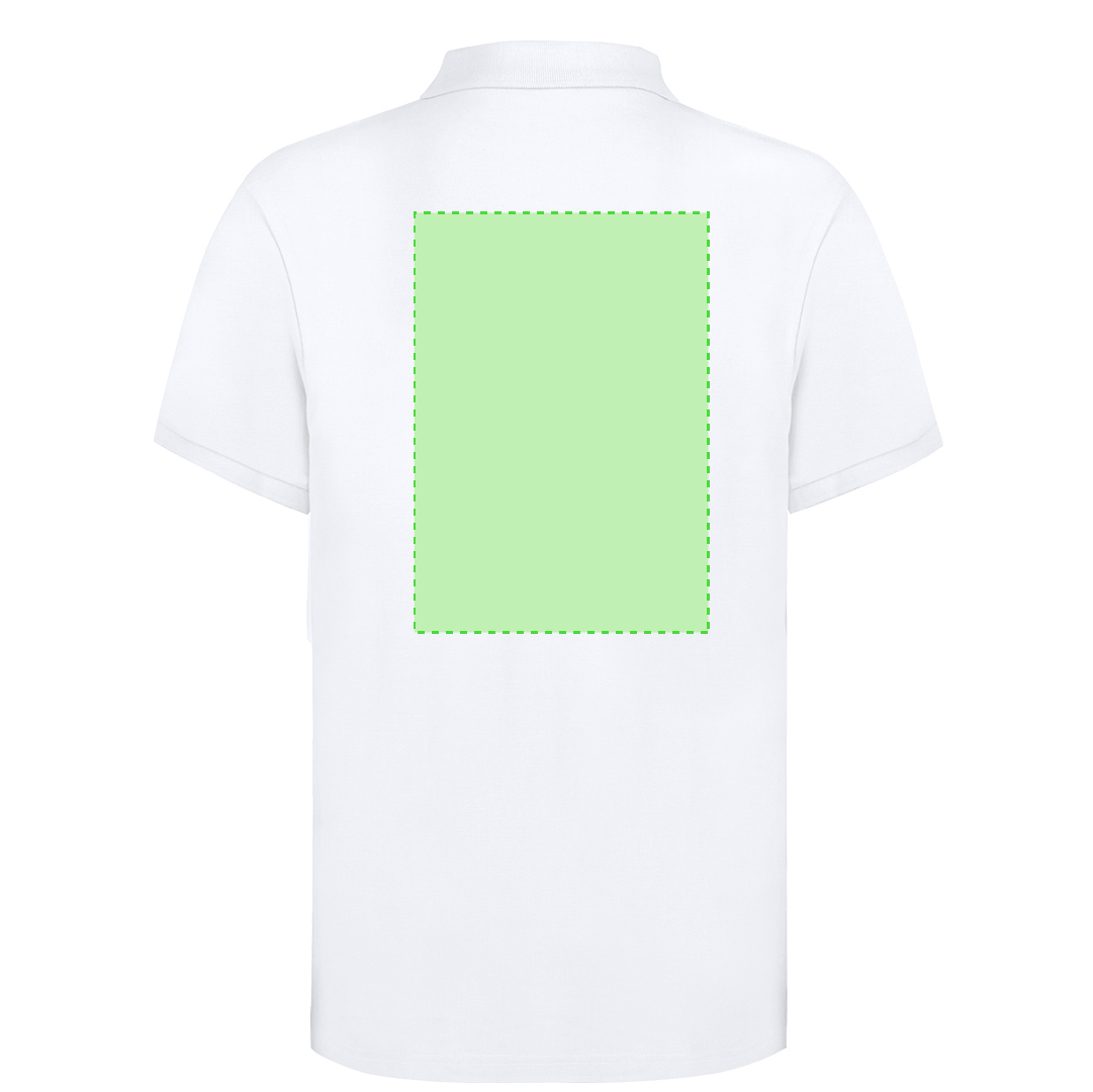 Polo Koupan adulto blanco — 100% algodón Ring Spun piqué 220 g/m², 2 botones a juego y aperturas laterales, tallas S-3XL