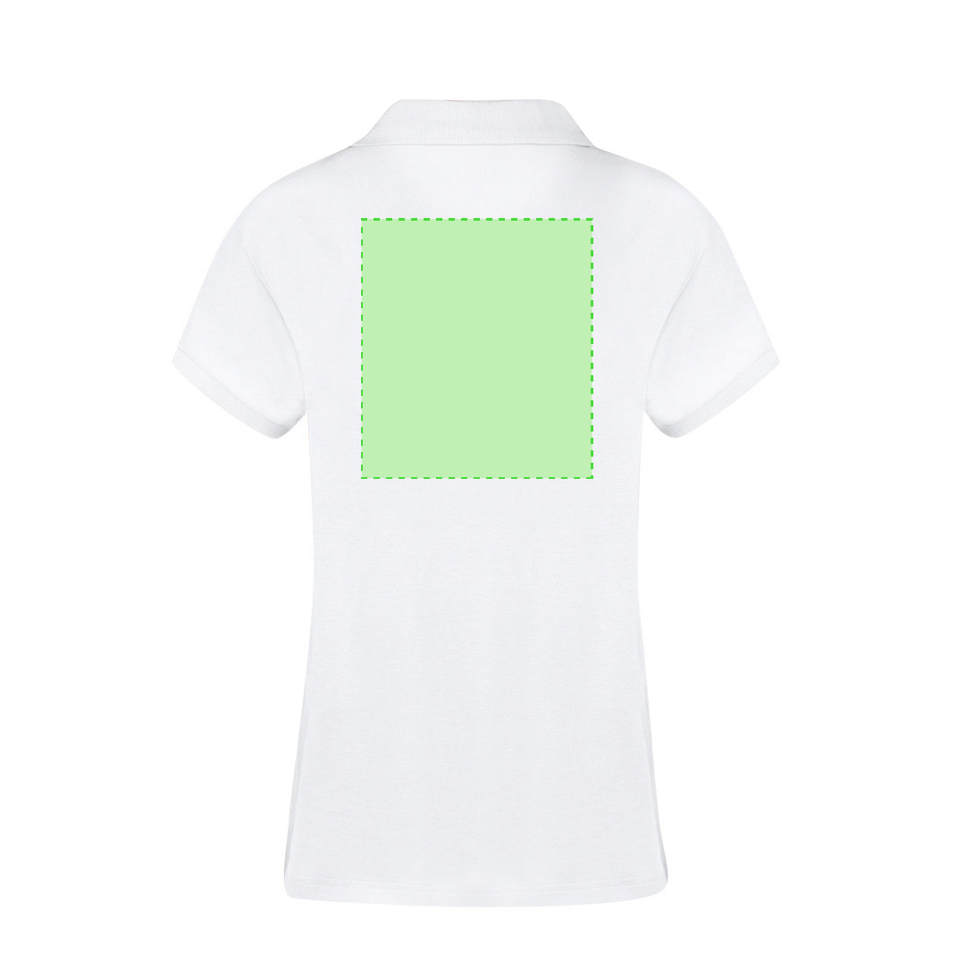 Polo Koupan mujer blanco — 100% algodón Ring Spun piqué 220 g/m², 2 botones a juego y aperturas laterales, tallas S-XXL