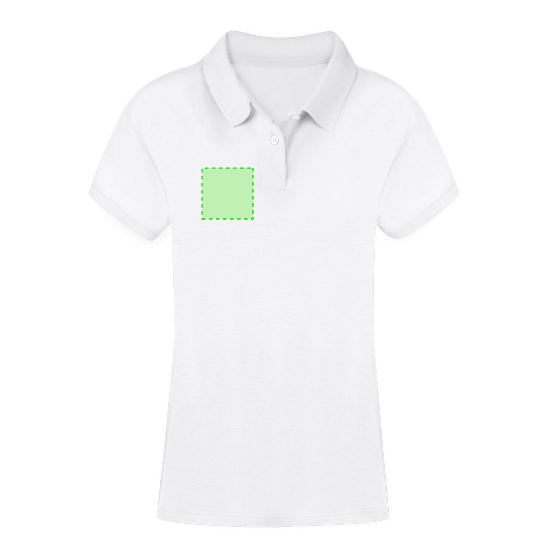 Polo Koupan mujer blanco — 100% algodón Ring Spun piqué 220 g/m², 2 botones a juego y aperturas laterales, tallas S-XXL