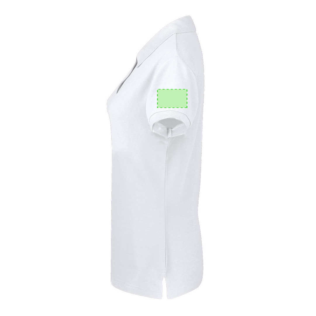 Polo Koupan mujer blanco — 100% algodón Ring Spun piqué 220 g/m², 2 botones a juego y aperturas laterales, tallas S-XXL