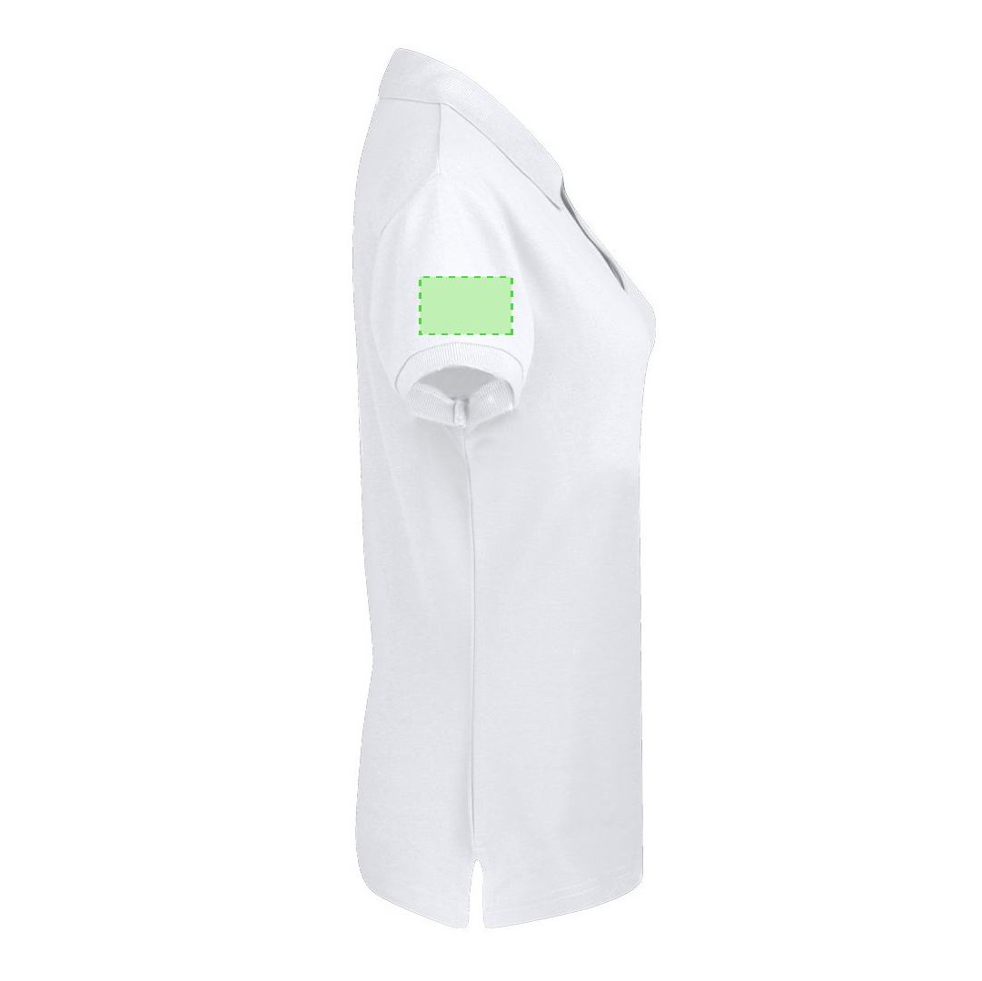 Polo Koupan mujer blanco — 100% algodón Ring Spun piqué 220 g/m², 2 botones a juego y aperturas laterales, tallas S-XXL