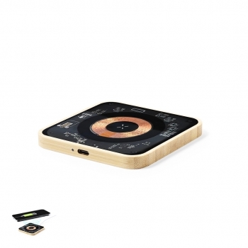 Cargador inalámbrico de bambú natural 15W con diseño eco minimalista