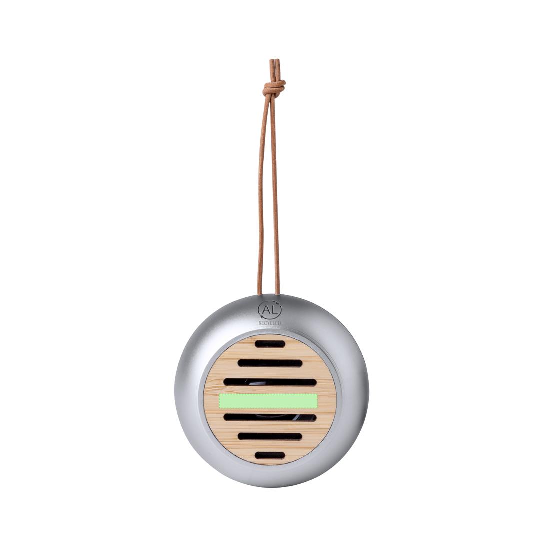 Altavoz Bluetooth eco compacto de aluminio reciclado con rejilla de bambú, 3W y 135 g